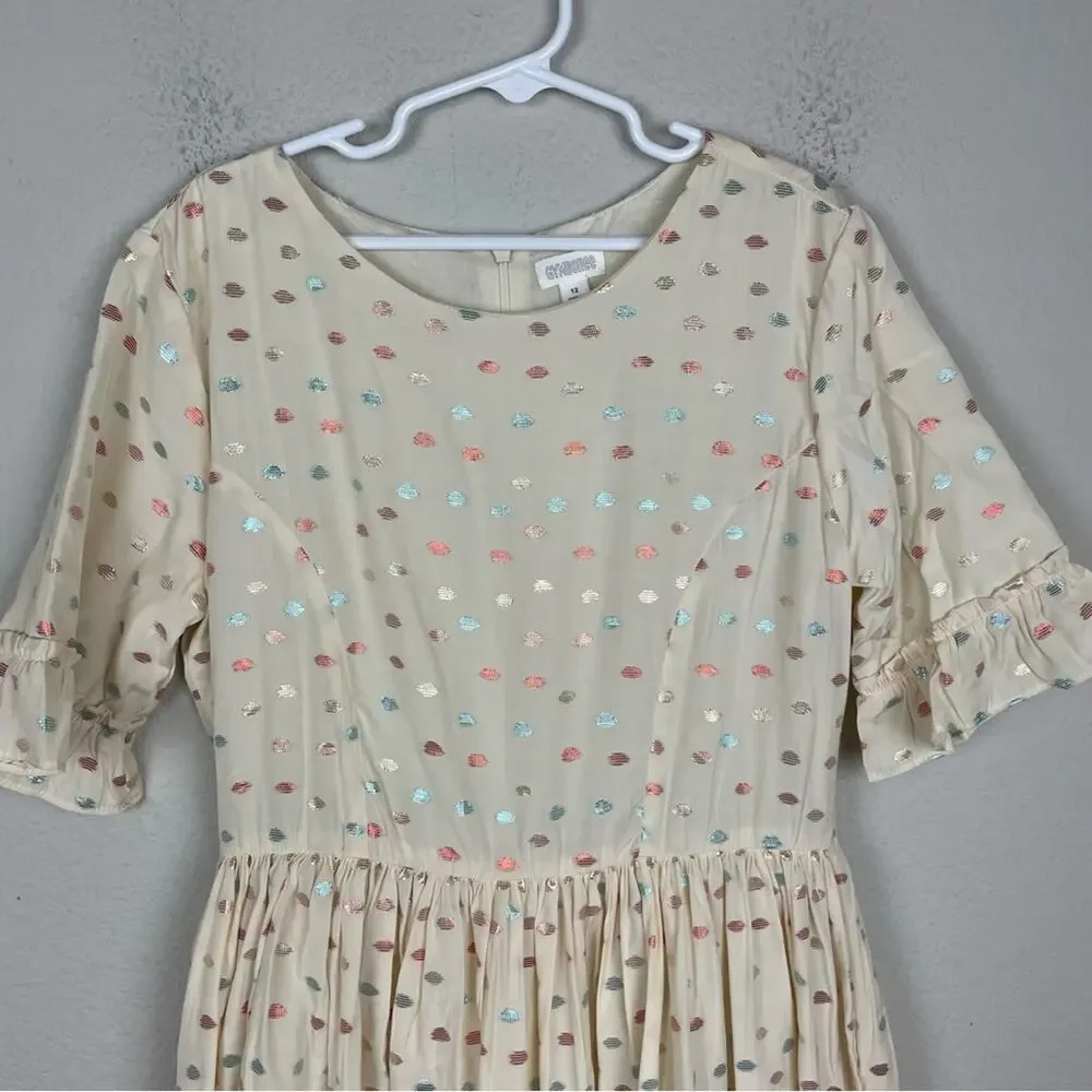 Gymboree Off White Metallic print Short Sleeve Fit & Flare NWT Dress 12